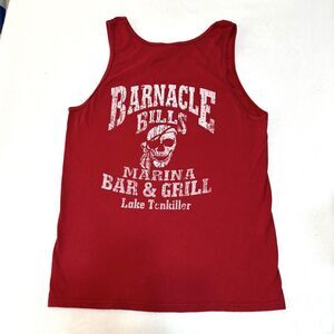 Dive Bar T Shirt BARNACLE BILL’S Marina Red Tank Top Skull Head Sun Fade